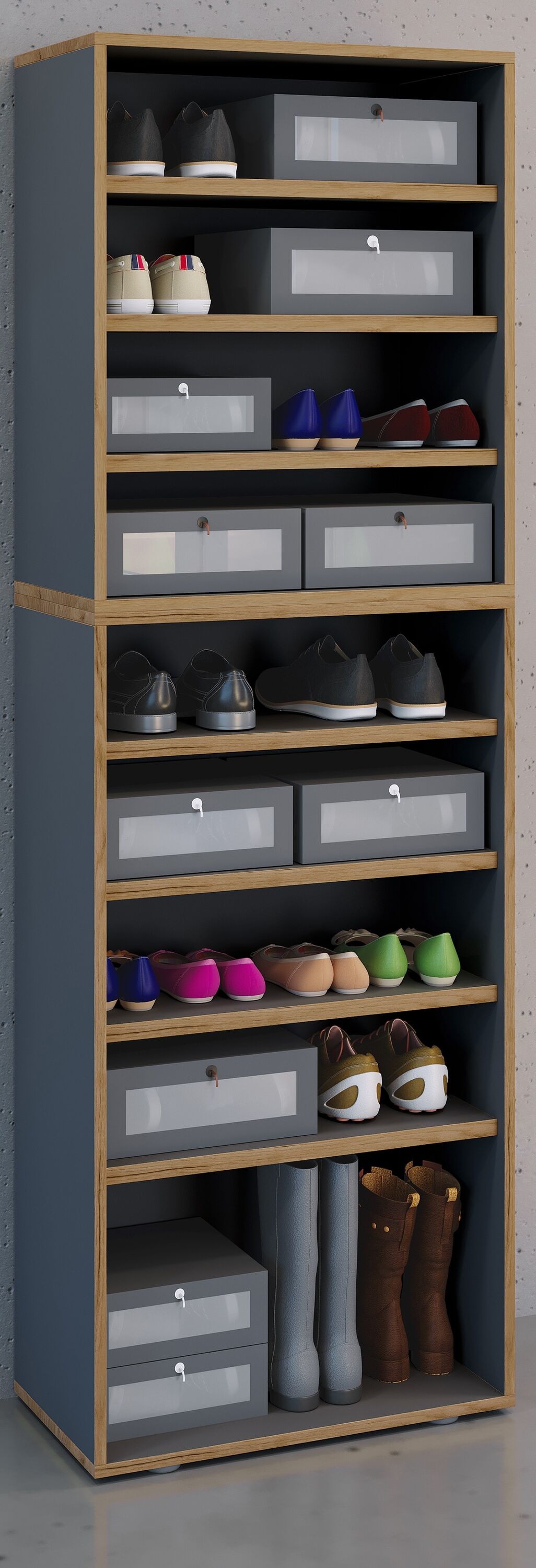 Schuhregal VCM "Holz Regal Schuhschrank Schuhregal Salia B60", grau (anthrazit), Regale, Schuhregal