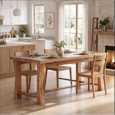 Lee "63"" Farmhouse Wooden Office Desk, Solid Wood Writing Table with Curved Legs"