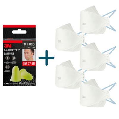 3M Schutzausrüstungs-Set, 5 x Atemschutzmaske Aura™ 9320+, FFP2 + 5 Paar Gehörschutzstöpsel E-A-Rsoft™ FX™, Einweg, SNR 37 dB
