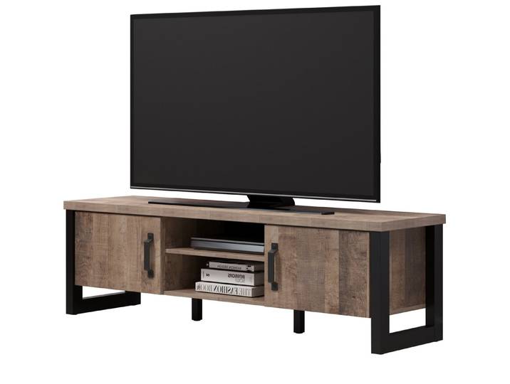 trendteam Lowboard Emile (TV Unterschrank in Eiche Tabak und schwarz, 166 cm), Industrial Design
