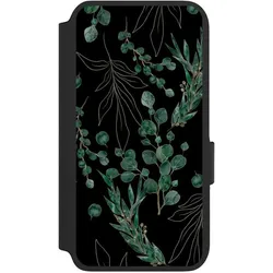 Nivocase Klapphülle für Samsung Galaxy S22 Handyhülle aus Kunst Leder NIVOflip schwarz Blätter Natur (Samsung Galaxy S22), Smartphone Hülle, Schwarz
