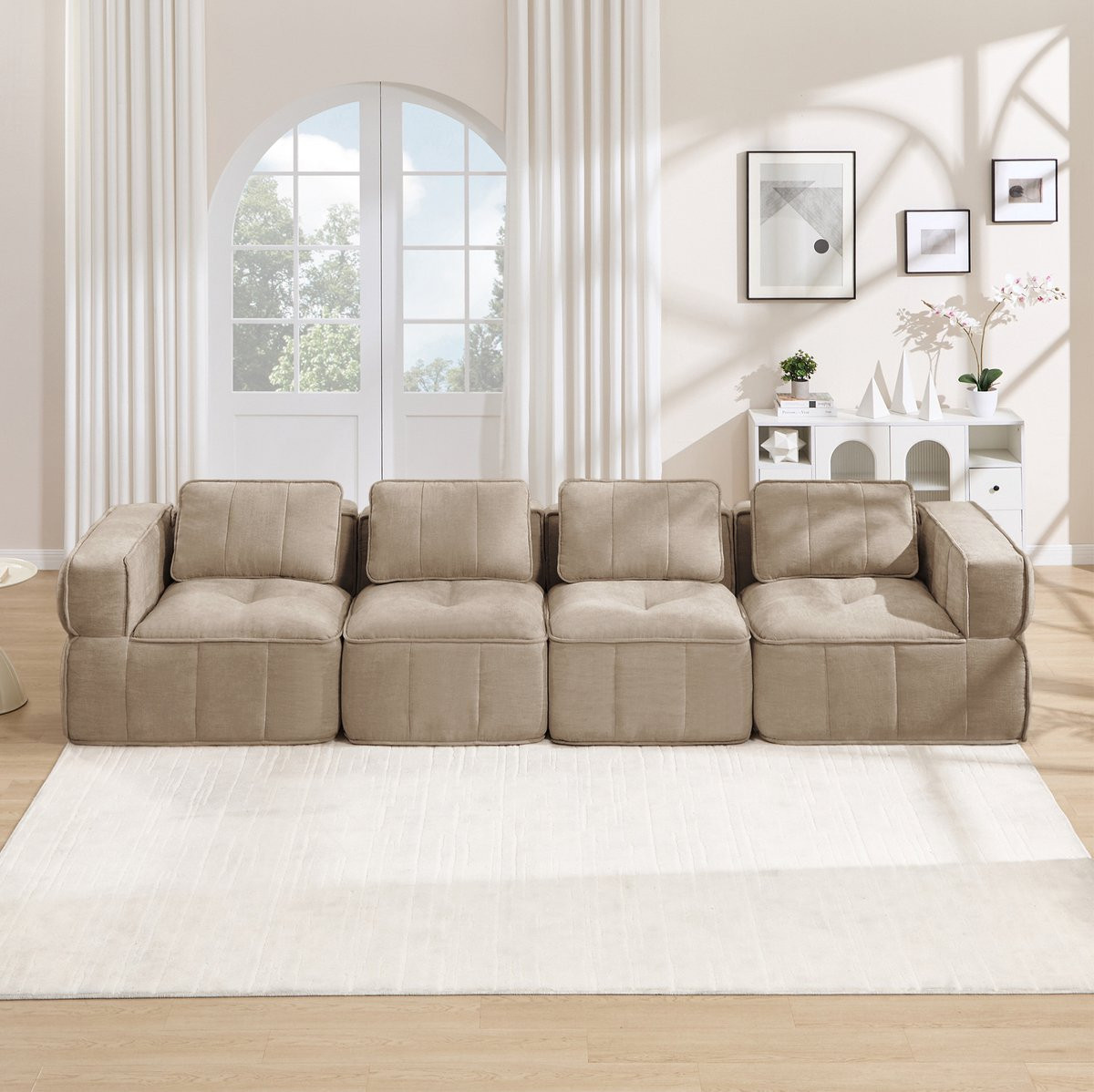 MODFU Modulaire Vierpersoons Zitbank in Zand - Polyester - Modern Design voor de Woonkamer