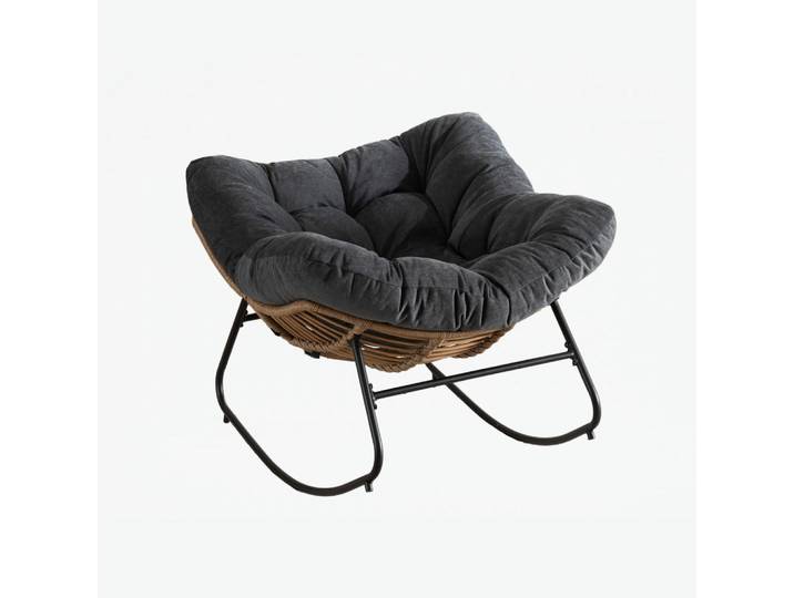 Oxeza Schaukelstuhl Schwarz Chenille, Metallrahmen, Mode, 107x83x95 cm, Wohnzimmer, Sessel, Schaukelstühle
