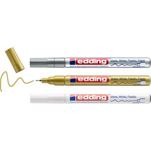 Edding Lackmarker 780 metallic, wasserfest & permanent, Rundspitze 0,8 mm, glänzend, 3 Stück