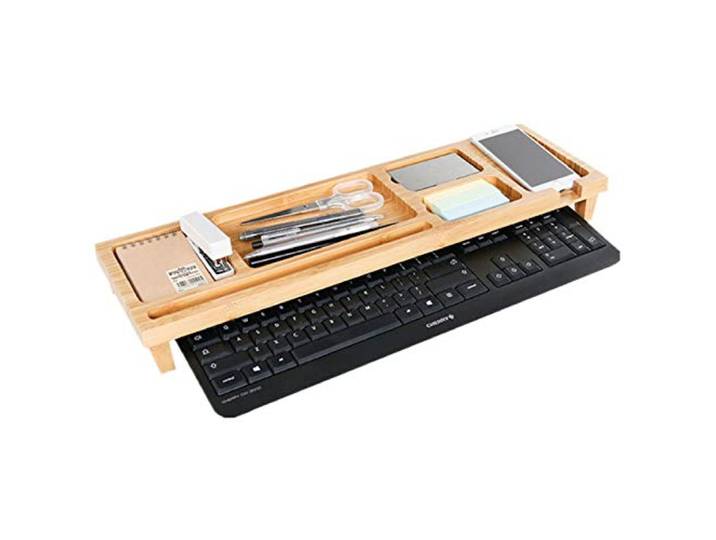 Monitorstandaard - Monitor / Laptop beeldscherm verhoger en bureau organizer - bamboe hout - Monitorstandaarden 2 in 1 - Met vakje voor telefoon, beker en pennenbak - Monitorverhoger bureau standaard van Decopatent