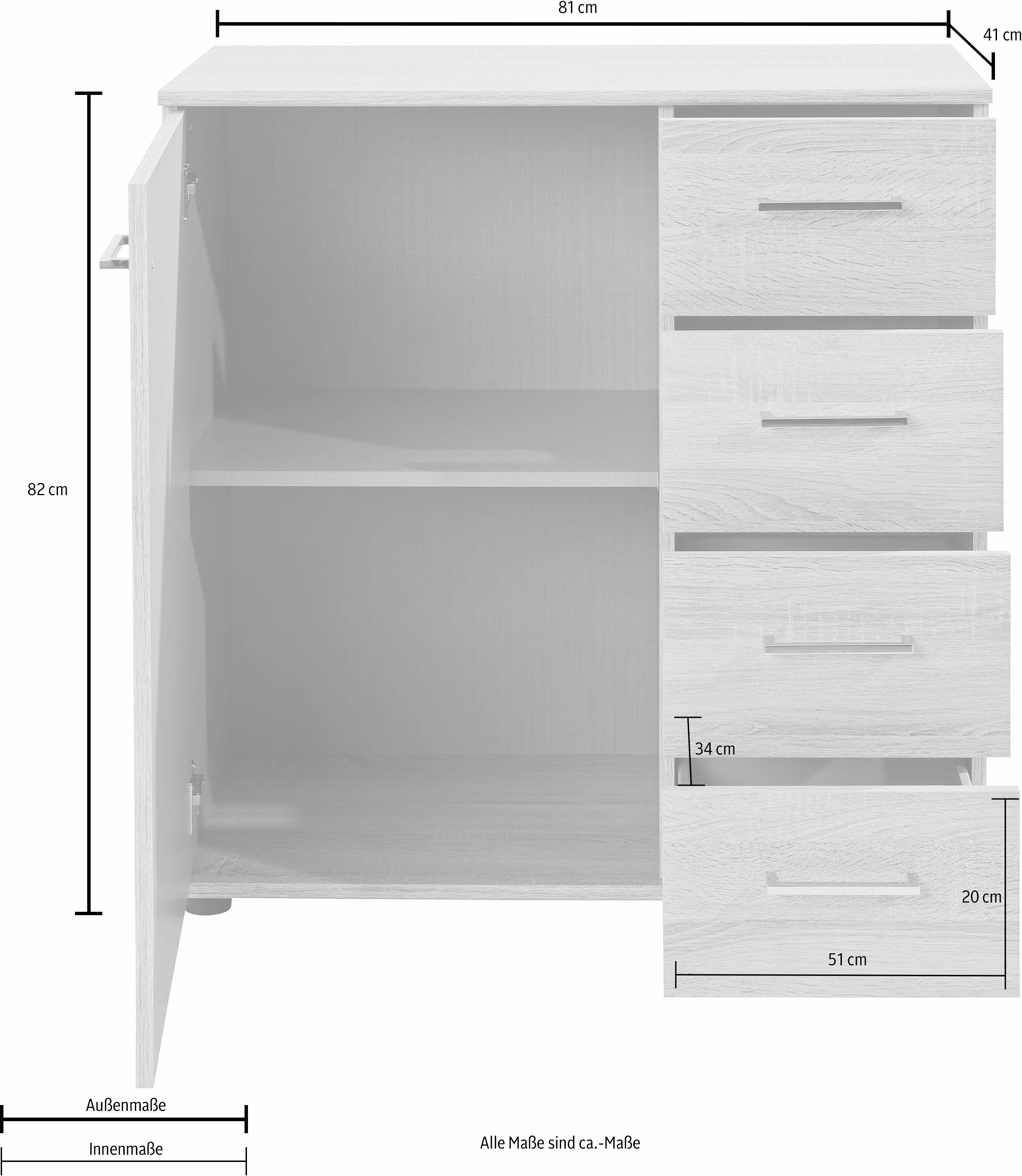 Kombikommode WIMEX "Petra/Pamela", weiss (plankeneichefarben, weiß), B:81cm H:82cm T:41cm, Sideboards, Kombikommode plankeneichefarben, weiß B/H/T: 81cm x 82cm x 41cm