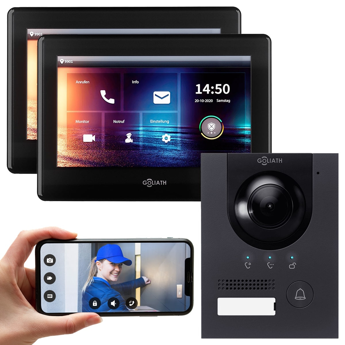 GOLIATH PRO IP Video Türsprechanlage | App | Anthrazit | 1-Familie | 2x 7 Zoll | Aufputz | 180°