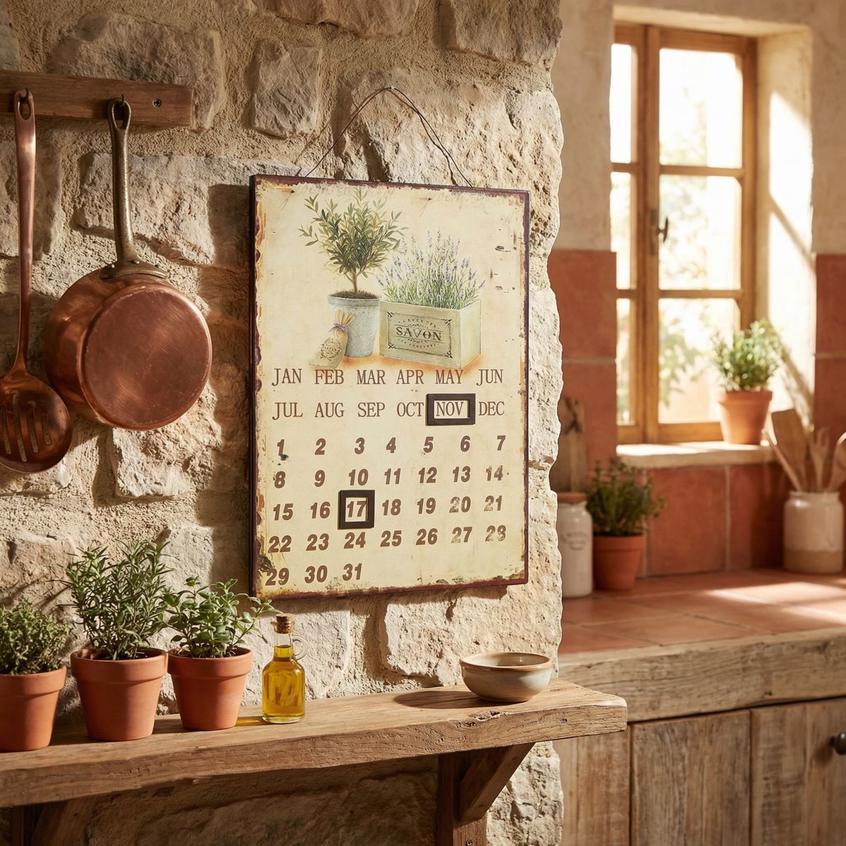 Bild AMBIENTE HAUS "Metallbild Kalender - Lavendel 25x33cm", farbe bild(er): multi, B:25cm H:33cm, Metall, Bilder, Bild, Jahreskalender mit verstellbaren Magneten farbe bild(er): multi B/H/T: 25cm x 33cm, Blumen, 1 Stk.