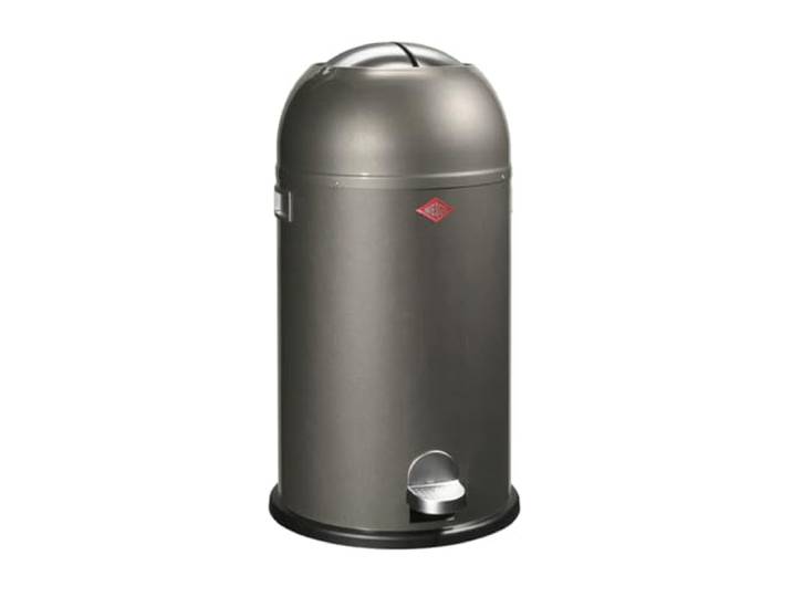 WESCO Kickmaster Abfallsammler in der Farbe graphit, pulverbeschichtetes Stahlblech, eingebauter Dämpfer, 33 Liter Volumen, großer Einwurf