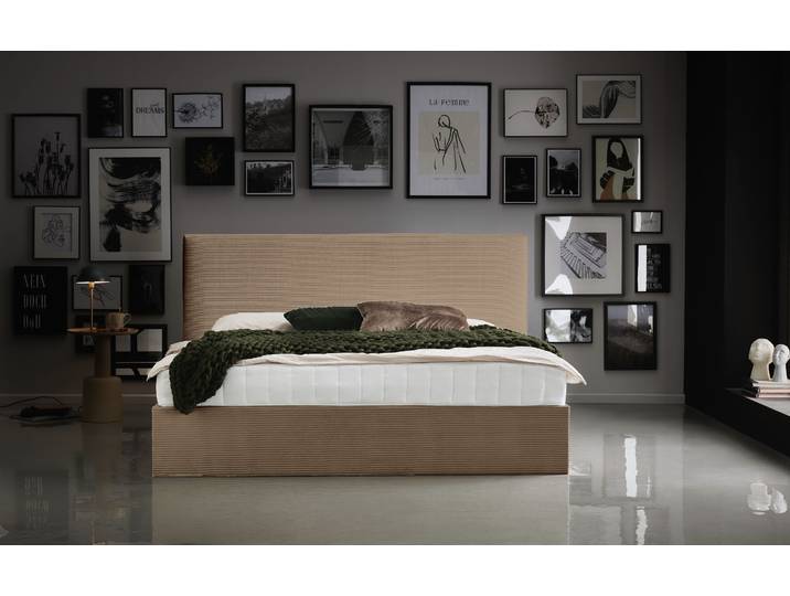 Bettgestell Melody , braun (caramel), B:202cm H:107cm L:213cm, Bettgestell und seitliche Einfassung der Matratzen: Cord, ATLANTIC HOME COLLECTION, Betten, Bettgestell, mit Bettkasten und Lattenrost