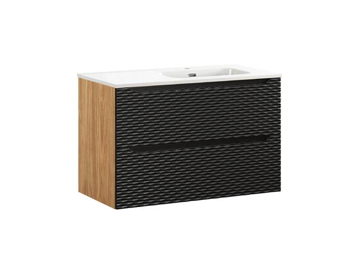 Meuble simple vasque encastrée droite 90cm Elora Noir et bois