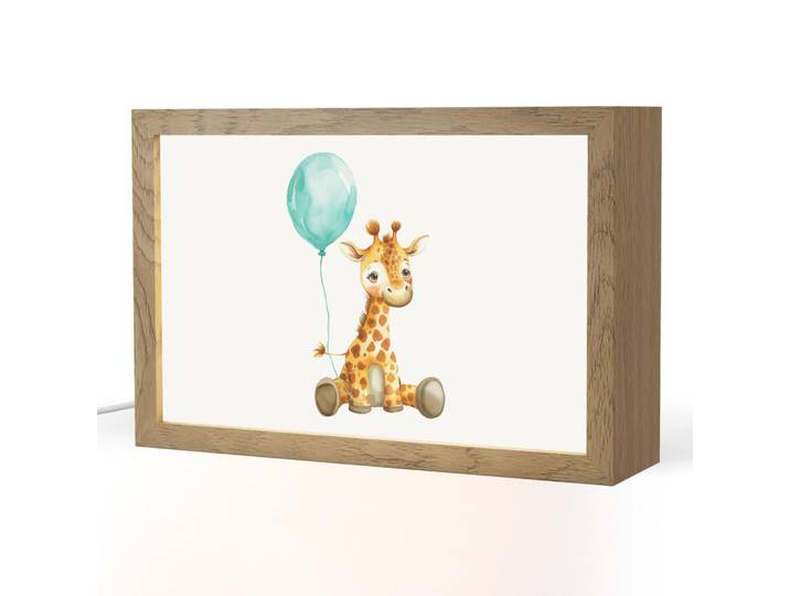 OnlyWow Nachttischlampe - Giraffe - Baby - Tiere - Blauer Ballon - 30x20 cm, Weiß, Holzwerkstoff, Rechteckig, LED integriert, 30x20x8 cm, Lampen & Leuchten, Innenbeleuchtung, Nachtlicht