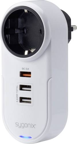 Sygonix TY1721 USB Ladegerät 18W 3x USB-A, Schutzkontakt-Steckdose Quick Charge 3.0 Weiß Innenbereich