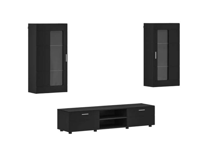 RJPLMFV TV-Möbel Florin, 3-teilig, Schwarz, aus Holz Modernes Design, matte Oberfläche, geräumige Aufbewahrung, Wohnzimmer, Büro, Schlafzimmer, einfache Wartung