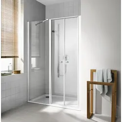 Kermi Duschdesign Pendeltür mit Festfeld IBIZA 2000 weiß, Höhe 1850 mm, Breite 1700 mm, Wanneneinbaumaß 1665-1700 mm