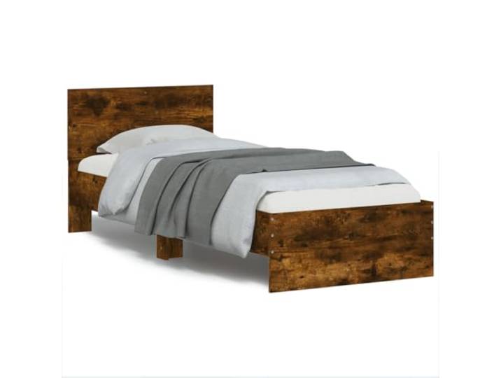 Holzwerkstoff mit RGB LED Beleuchtung Schlafzimmerkomfort 90x190cm Braun Bettgestell mit Kopfteil und RGB LED Leuchten Räuchereiche 90x190cm Lattenrost Stauraum Modernes Design