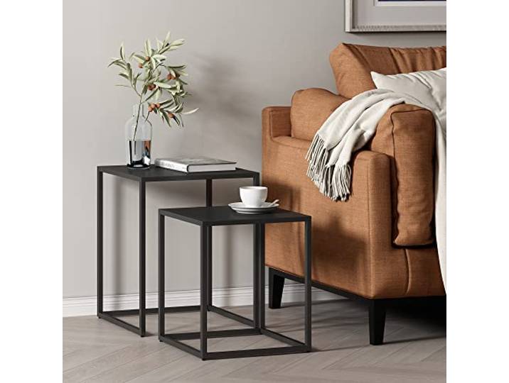 [en.casa] Satztisch Vejen 2er Set Couchtisch Stahl eckig für Wohnzimmer Schlafzimmer Tischset 2-TLG. Beistelltisch Schwarz, matt