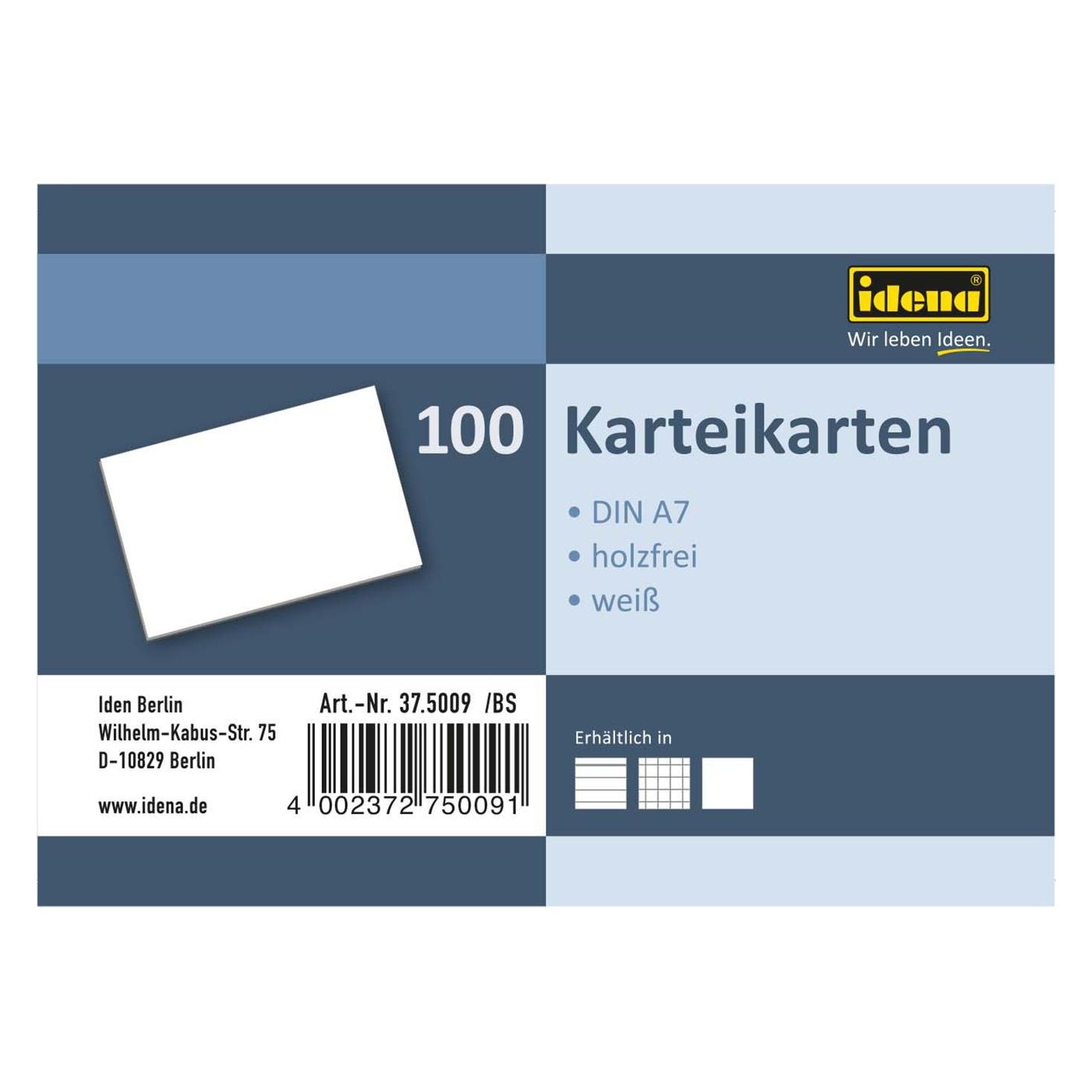 Idena 375009 - Karteikarten, 180 g/m², DIN A7, blanko, 100 Karten, 1 Set (A7, 180 g/m²) (32827071)