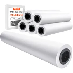 VEVOR Großformatpapier Plotterpapier 45,7 m x 61 cm 6 Rollen CAD-Bond-Rollen mit 50,8 mm Kern, Zeichenrollen für CAD-Zeichnungen, technische Pläne, GIS-Karten und Architekturentwürfe
