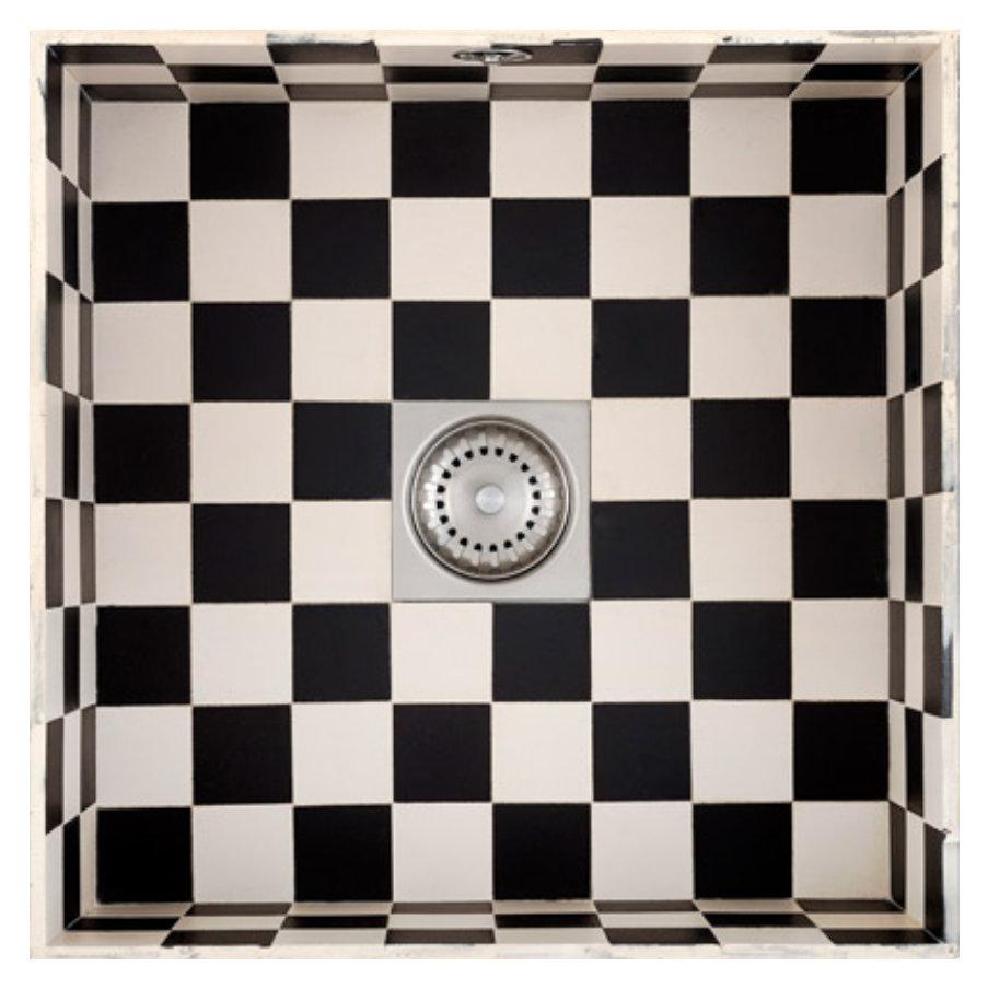 CARESSI CATO4040 Edelstahl Spüle mit Fliesen, weiß/schwarz / ab 50 cm Schrankbreite / Unterbauspüle