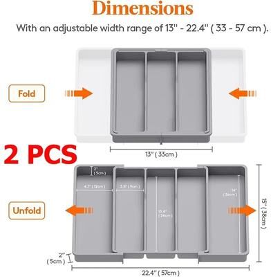 Uplifted Finds LMETJMA Premium Expandable Cooking Utensil Organizer Tray Smart Cutlery & Flatware Drawer Divider Station 2 Pcs Grey
