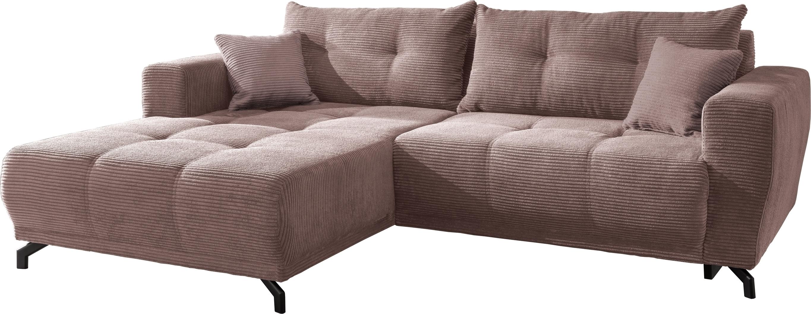 Polsterecke >Renard< elektrischer Sitzvorschub, Cord rosa - 177x80x246cm (BxHxT)