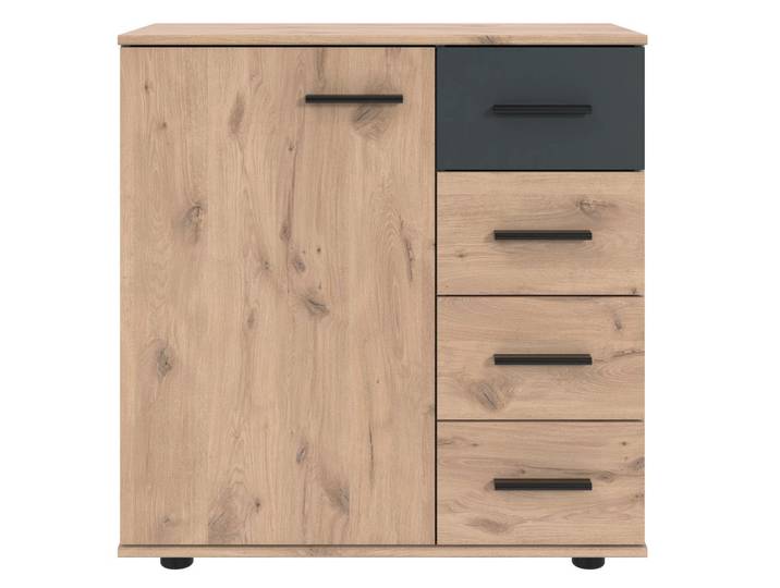 Kombikommode WIMEX Budapest , grau (viking oak, graphit), B:81cm T:41cm, Holzwerkstoff, Sideboards, Kombikommode, 1-türig mit 4 Schubladen, 81cm breit