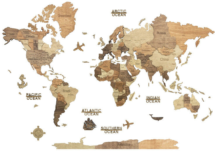 Carte du monde en bois 3D 150 x 105 cm taille L multicolore - Creatif Wood