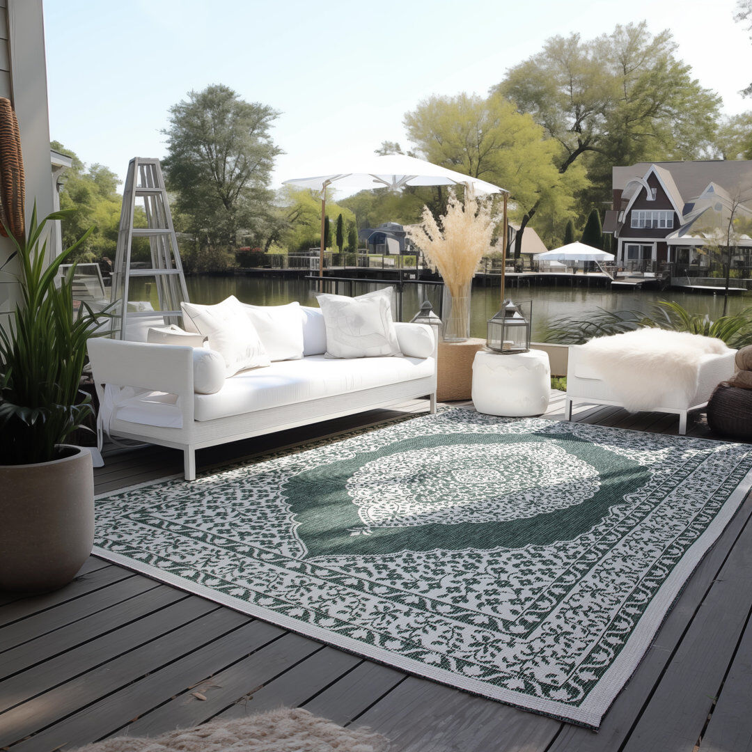 Elle Decoration Gemini Ornamental Area Rug Green Rectangular 160 x 230cm