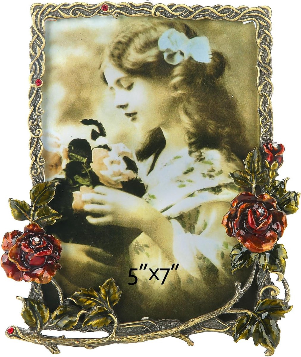 Vintage Fotolijst met Sierlijk Bloemendesign - Rood - 5x7 Inch