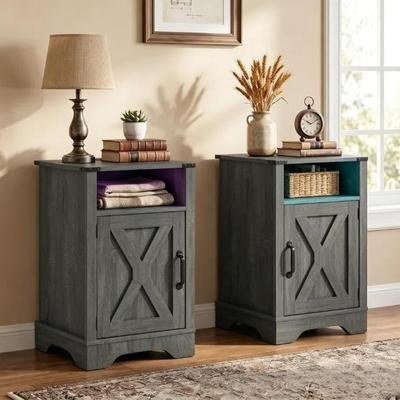 Royalcraft Farmhouse Nightstand Set of 2 With LED Lights and Charging Station