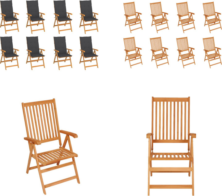 vidaXL Garten Liegestühle mit Kissen 8 Stk. Massivholz Teak - Gartenstuhl - Gartenstühle - Garten-Liegestuhl - Garten-Liegestühle