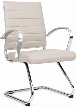 LeisureMod Benmar Modern Ribbed Guest Chair with Steel Chrome Sled Base, Leather Seat, Fixed Armrests, 250 lb Capacity