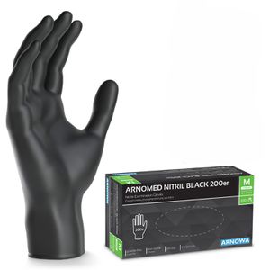 Arnomed Einmalhandschuhe Nitril Black, schwarz, 200 Stück, Nitril, chemikalienbeständig, lebensmittelecht, Größe XL