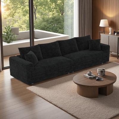 "102.4"" Plush Corduroy 4-Seater Cloud Sofa with Deep Seat and Soft Pillows"