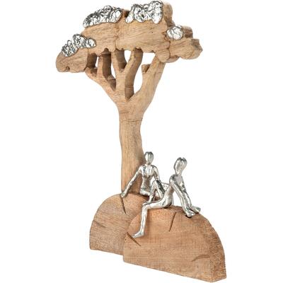 Skulptur GILDE "Skulptur Baum Relaxing naturfarben", braun (naturfarben), B:41cm H:44,5cm T:7,5cm, Mangoholz, Dekofiguren, Entspannung Ruhe Auszeit Paar Harmonie Wellness