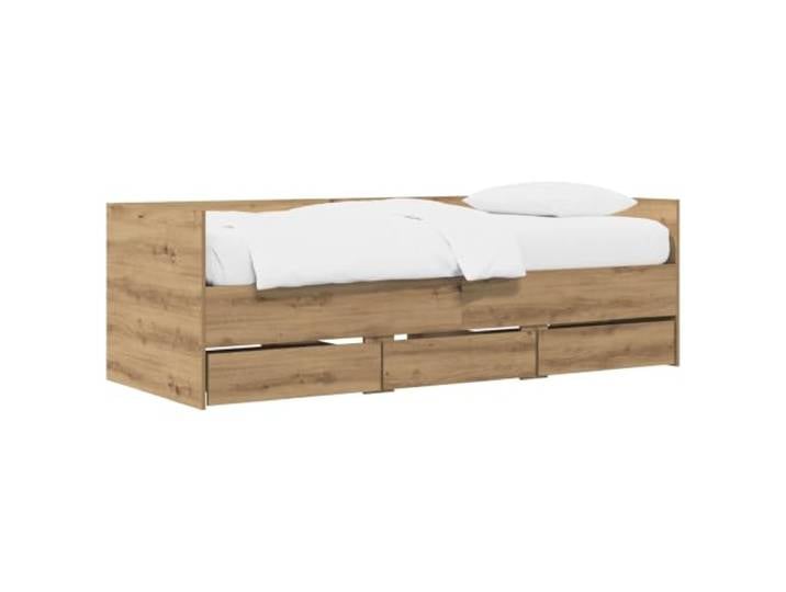 PUGYNBK Tagesbett mit Schublade Eiche Artisan Holztechnik, feste Lamellen, rustikales Kopfteil, einfache Reinigung, integrierte Aufbewahrung