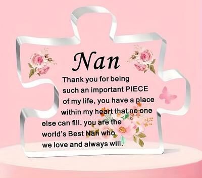 Lush Living Finds Acrylic Puzzle Piece With Floral Design, Heartfelt Nan Gift, Perfect For Birthday, Christmas, Mother's Day Acrylic Puzzle Piece With Floral Design, Heartfelt Nan Gift, Perfect For Birthday, Christmas, Mother's Day
