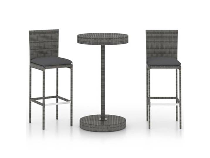 Helloshop26 Garten-Bar-Set, 3-teilig, mit Kissen, Polyrattan, Grau, 02_0013366