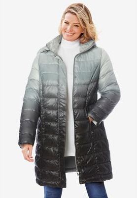 Women's Long Packable Puffer Jacket by Woman Within in Black Ombre (Size 4X)