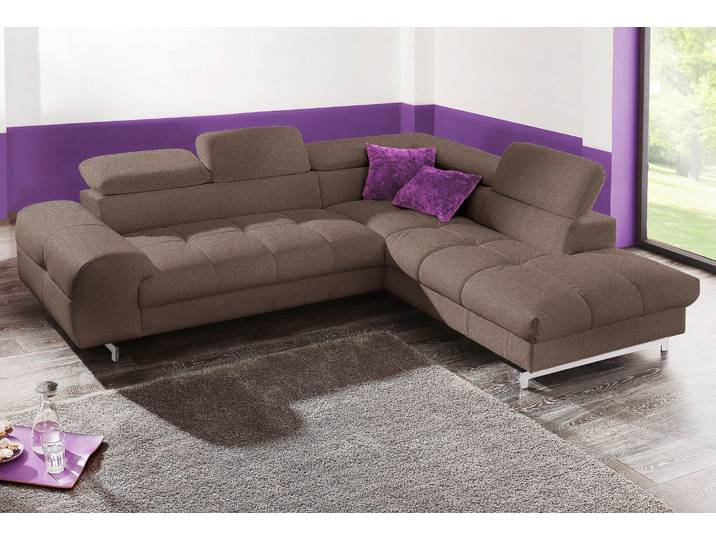 Ecksofa COTTA Chef bequem, tolle Verarbeitungsdetails, Breite 262cm, L-Form , braun, B:257cm H:72cm T:206cm, Luxus-Microfaser (100% Polyester);Kunstleder Softlux;Leder Advantage (abgedecktes Spalt-Rindsleder), Rückseite mit schwarzem Spannstoff bezogen;NaturLEDER (echtes Rindsleder), Rückseite mit schwarzem Spannstoff bezogen, Sofas, Ecksofa, mit Kopfteilverstellung, edle Metallkufen, optional Schlaffunktion