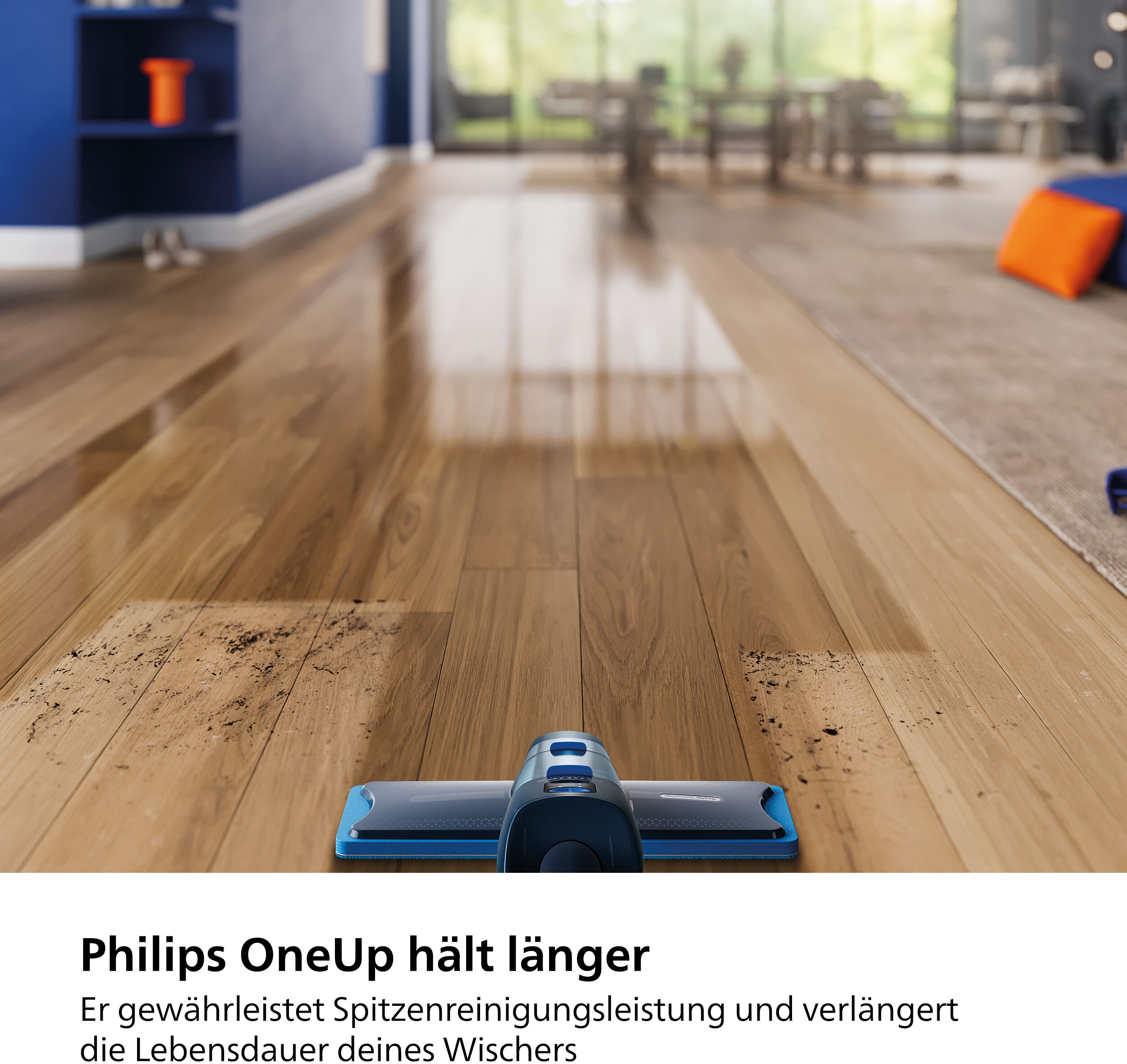 Philips Fussbodenreiniger "OneUp XV1892/02, hochkonzentrierte Bodenlösung", blau (blau, transparent), 80ml, Reinigungsmittel, für alle Bodenarten (auch Holzböden) geeignet, Fussbodenreiniger blau, transparent 80ml