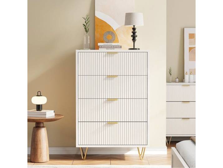 Commode 4 Tiroirs 60x34x91 cm Blanc Meuble de Rangement Design Scandinave Moderne Commode chambre/dressing/bureau/salon armoire