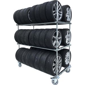 Bertele Reifenwagen Gigant, aus Metall, silber, für 48 Reifen, 3 Etagen, mit Feststellbremse, Tragkraft 1200kg, 2150 x 1040mm