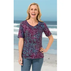 Baumwoll-Shirt in Muster pflaume in Größe 44/46 von DW-Shop, Pflaume, 44/46