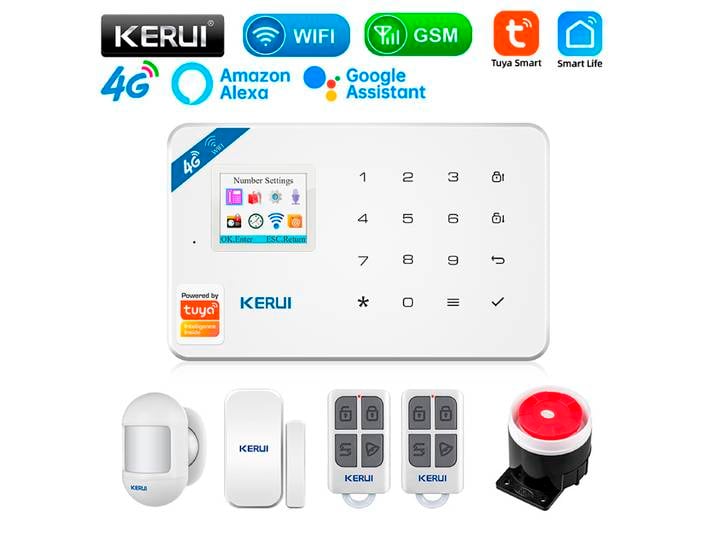 Alarmes antivol KERUI pour la sécurité de votre famille, kits d'alarme intelligents pour la maison W184 4G/WiFi Tuya, protection de sécurité, capteurs de mouvement 433MHZ