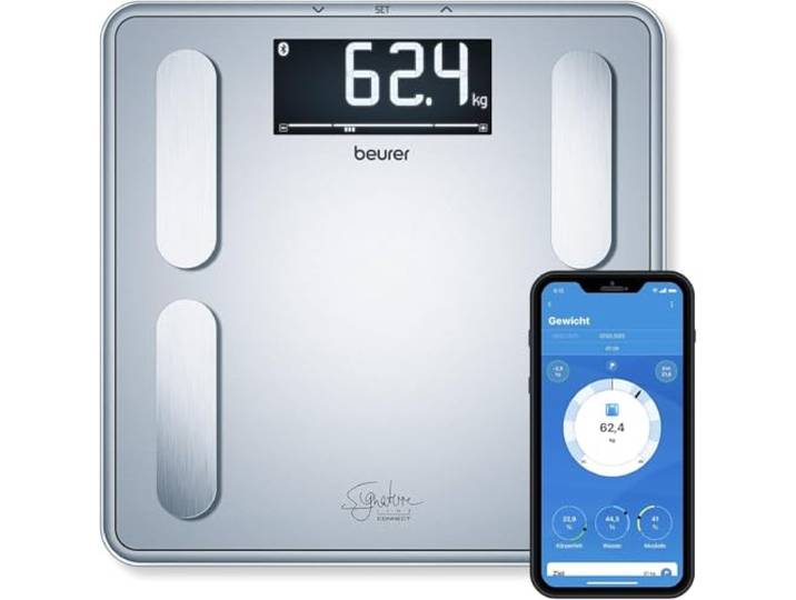 Beurer BF 405 Diagnosewaage, präzise Körperanalyse für bis zu 8 Personen, Messung von Körperfett, mit beleuchtetem XL- Display, Tragkraft bis 200 kg, inklusive App-Anbindung