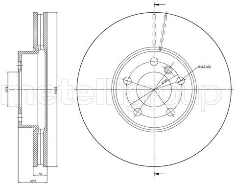 Metelli Bremsscheibe 23-1300c Belüftet 332mm 30mm Für Bmw