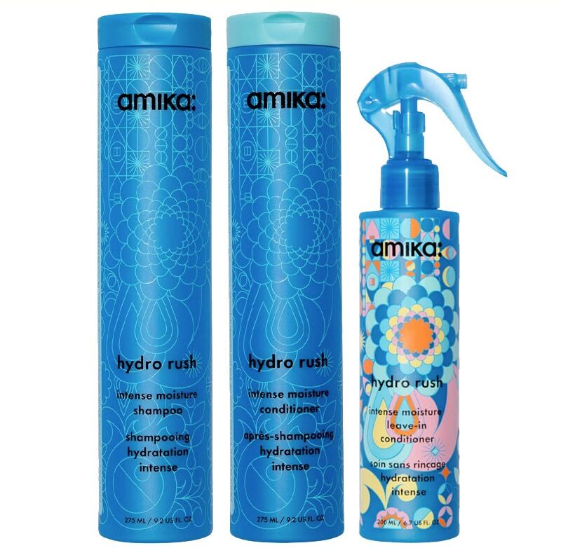amika Hydro Rush Shampoo 275ml & Conditioner 275ml & Hydro Rush Leave-