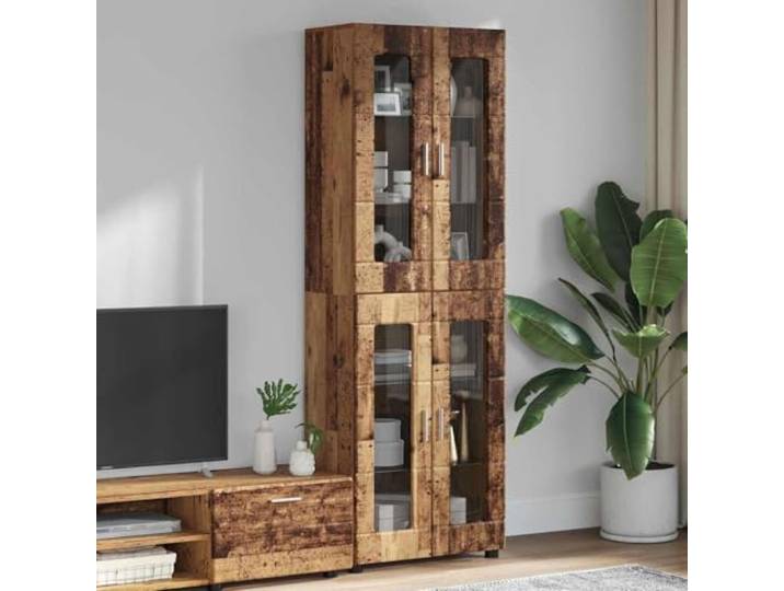 HKQWPBF Highboard Florin 60x35x182 cm Altholz Holzwerkstoff Schrank Matte Oberfläche, moderne Optik, vielseitig nutzbar, pflegeleicht, Innenbereich